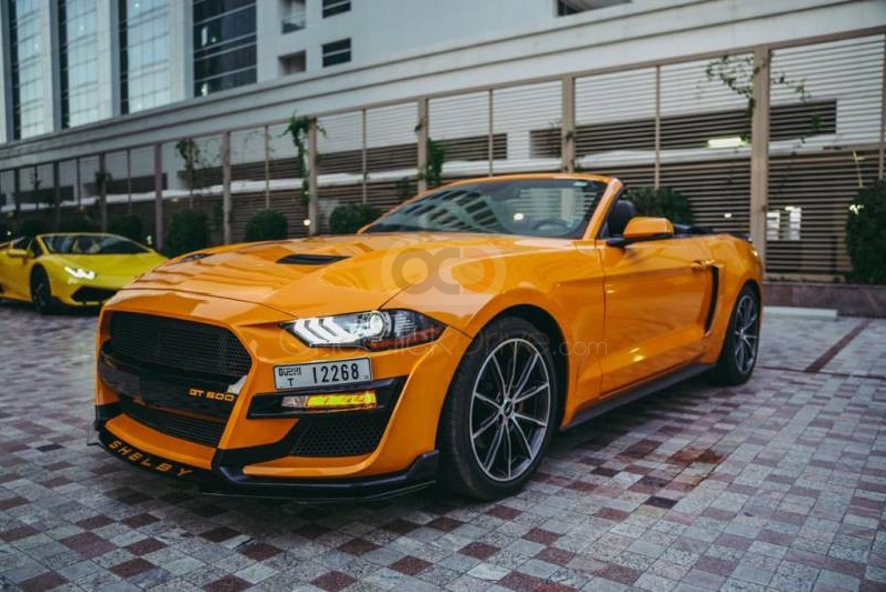 Orange Ford Mustang EcoBoost Convertible V4 2019