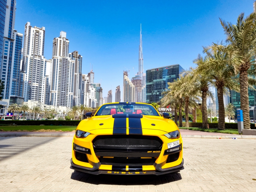 Yellow Ford Mustang GT Convertible V8 2020