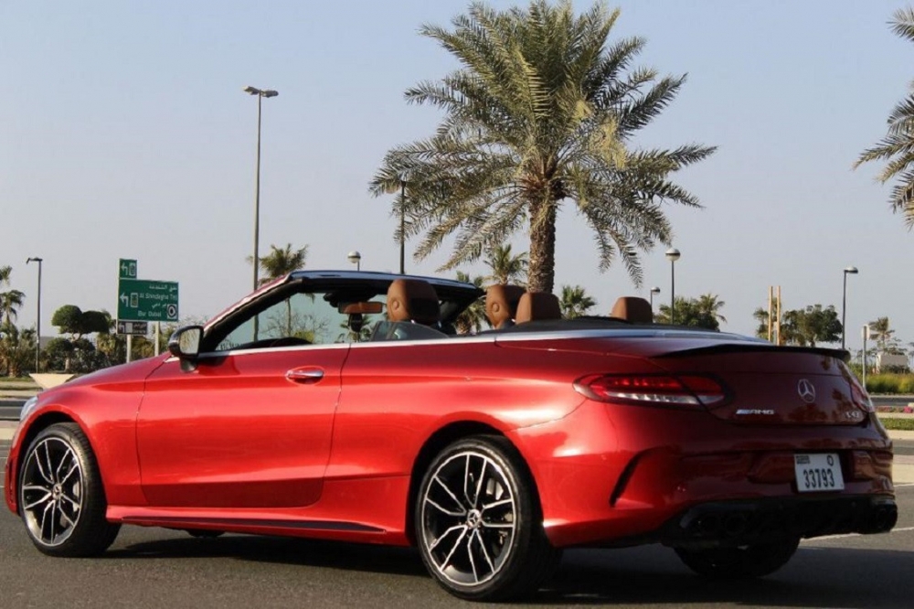 Red Mercedes Benz AMG C43 Convertible 2021