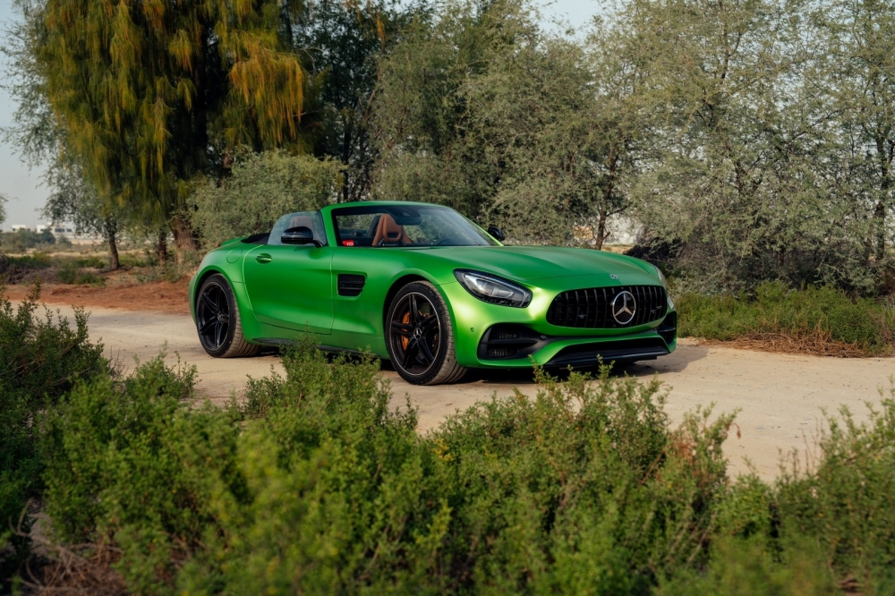 Green Mercedes Benz AMG GT Convertible  2018