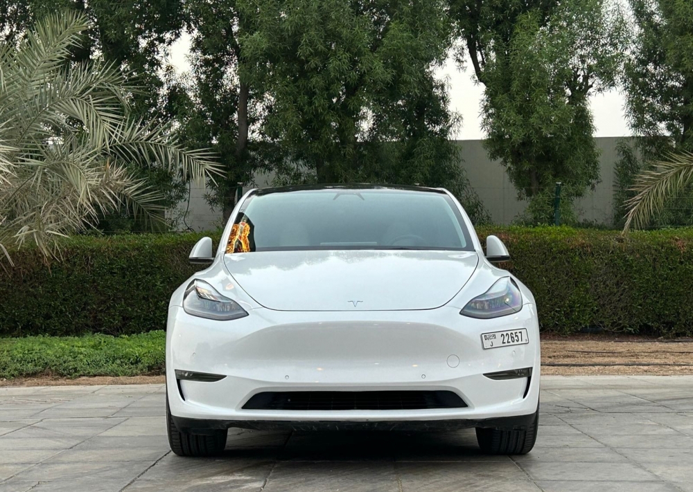 wit Tesla Model Y Lange afstand 2022