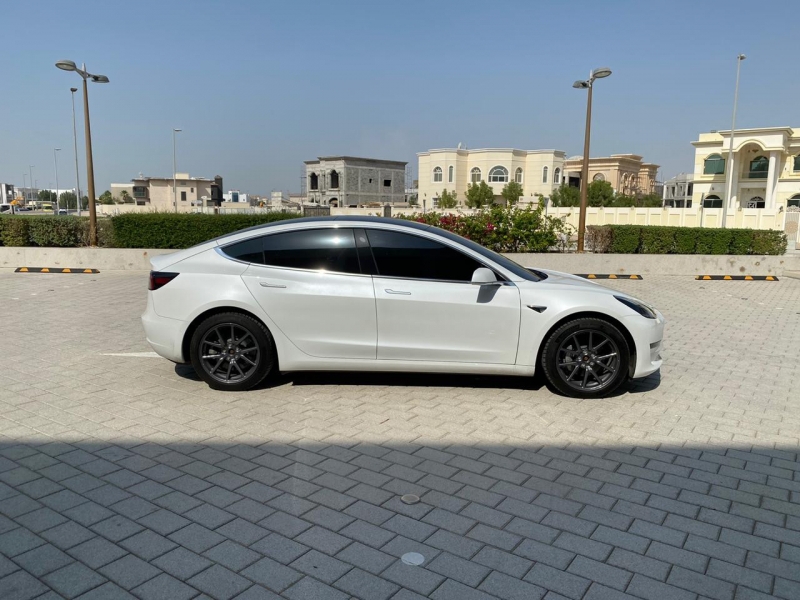 Bianco Tesla Modello 3 a lungo raggio 2020