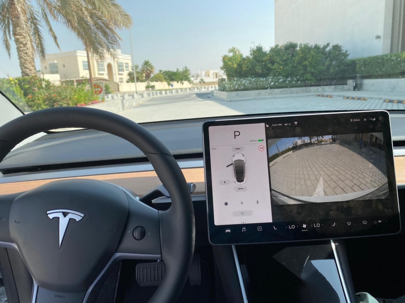 Nicht-gerade weiss Tesla Modell 3 mit großer Reichweite 2020