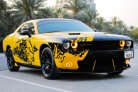 Yellow Dodge Challenger V6 2018 for rent in Dubai 6