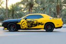 Yellow Dodge Challenger V6 2018 for rent in Ajman 2