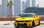 Yellow Dodge Charger SRT V8 2018 for rent in Ras Al Khaimah 1