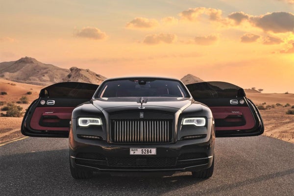 Black Rolls Royce Wraith Black Badge car rental price list in Dubai, UAE
