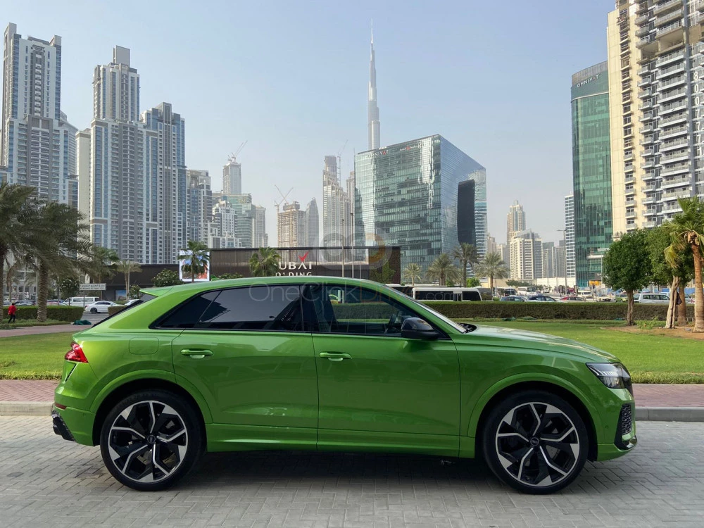 Green Audi RS Q8  2021 for rent in Dubai 2