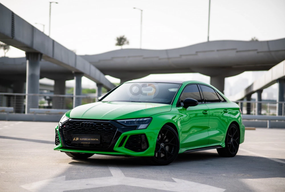 Green Audi RS3 2022 for rent in Dubai 1