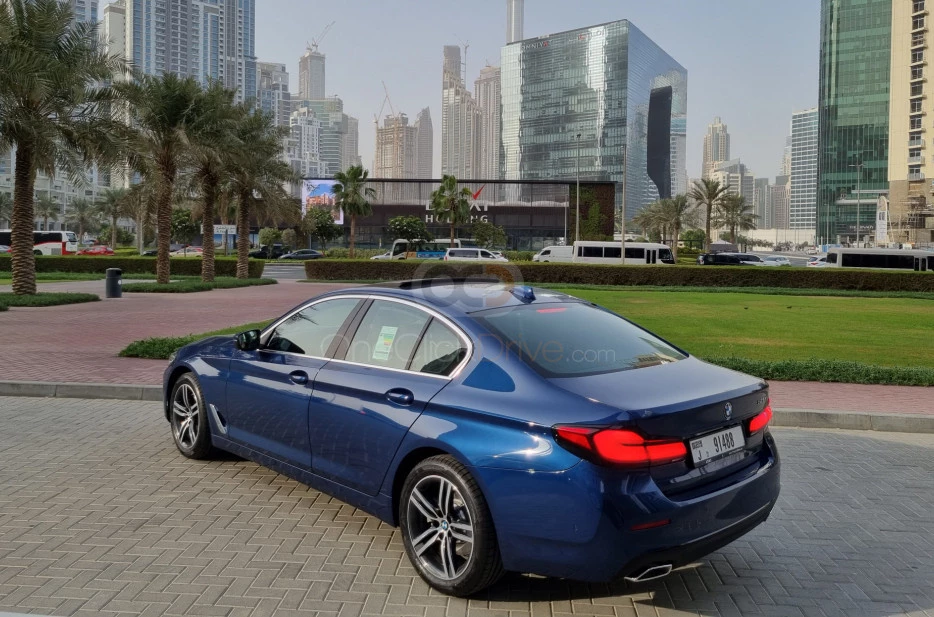 Blue BMW 520i 2023 for rent in Dubai 2