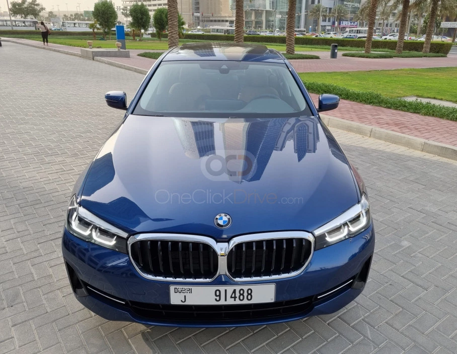 Blue BMW 520i 2023 for rent in Dubai 4