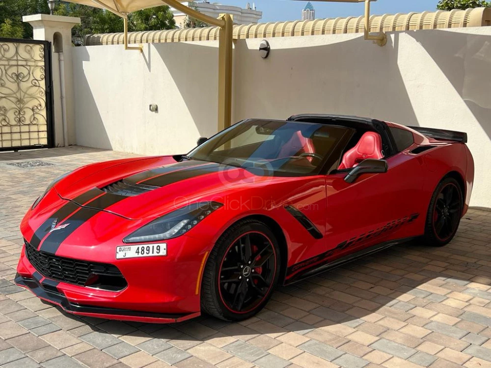 Red Chevrolet Corvette 2018 for rent in Dubai 1