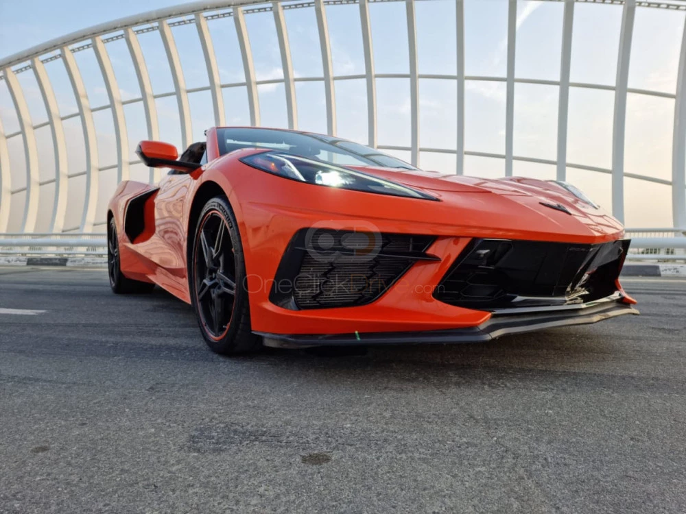 Orange Chevrolet Corvette C8 Stingray Coupe 2020 for rent in Dubai 4