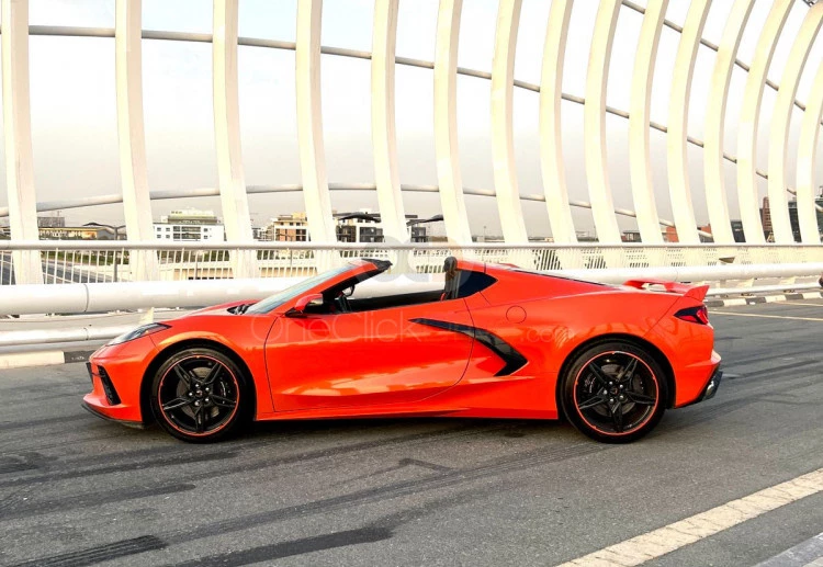 Orange Chevrolet Corvette C8 Stingray Coupe 2020 for rent in Dubai 2