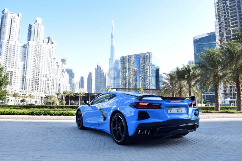 Blue Chevrolet Corvette C8 Stingray Coupe 2020 for rent in Dubai 10