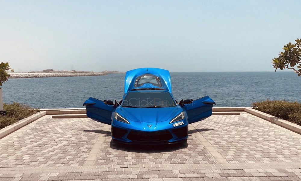 Blue Chevrolet Corvette Grand Sport C8 2021 for rent in Ras Al Khaimah 1