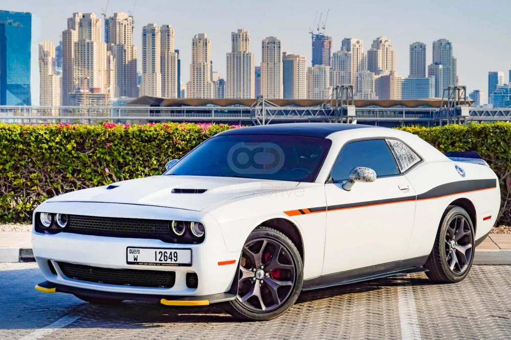 White Dodge Challenger V6 2019 for rent in Ras Al Khaimah 1