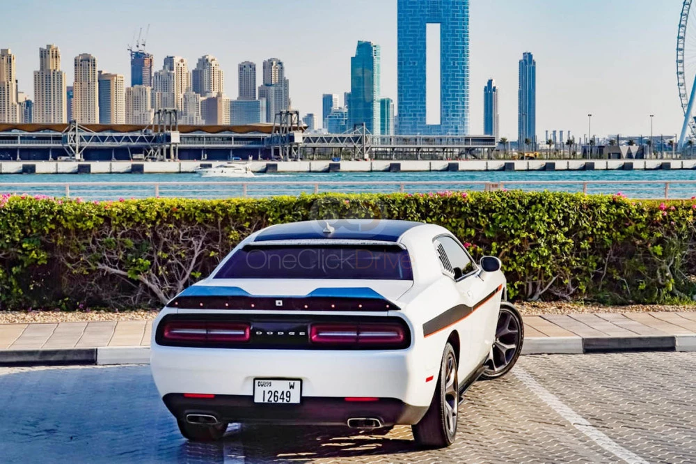 White Dodge Challenger V6 2019 for rent in Ras Al Khaimah 2