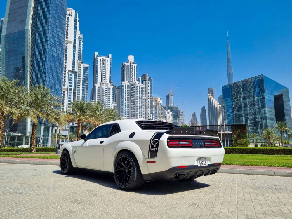 White Dodge Challenger V8 RT Demon Widebody 2021 for rent in Dubai 9