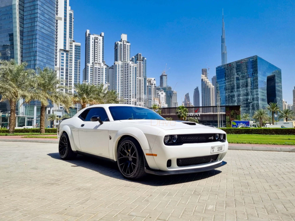 White Dodge Challenger V8 RT Demon Widebody 2021 for rent in Dubai 7