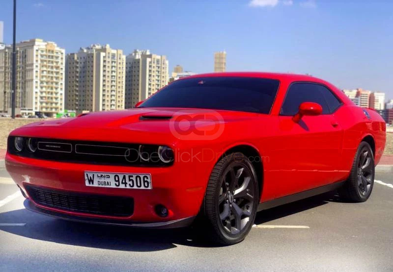 Red Dodge Challenger V6 2018 for rent in Dubai 3