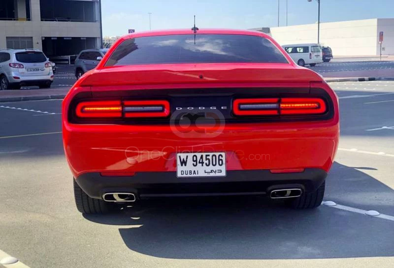 Red Dodge Challenger V8 2018 for rent in Dubai 2