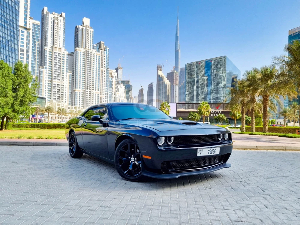 Black Dodge Challenger V6 2019 for rent in Dubai 1