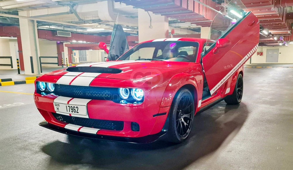 Red Dodge Challenger V8 RT Demon Widebody 2020 for rent in Dubai 7