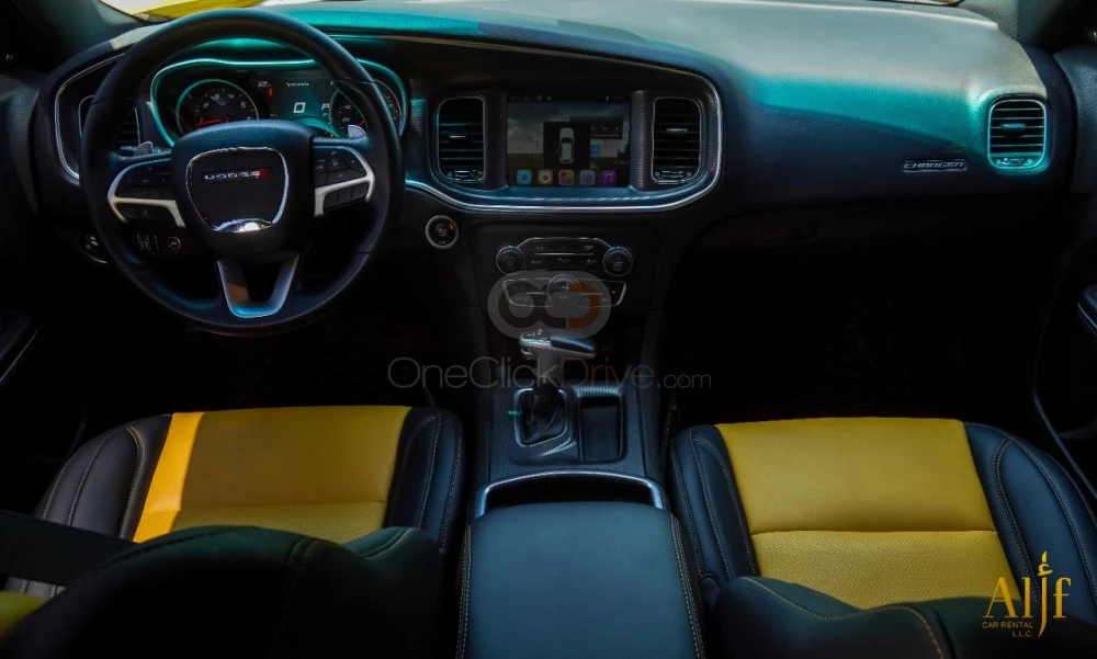 Yellow Dodge Charger SRT V8 2018 for rent in Ras Al Khaimah 4