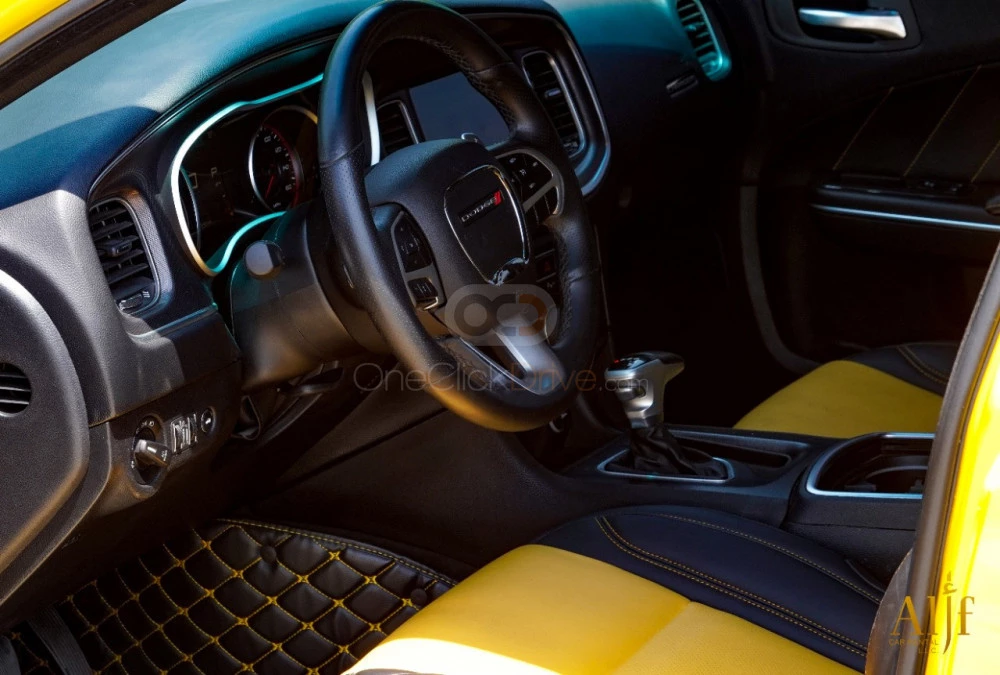 Yellow Dodge Charger SRT V8 2018 for rent in Ras Al Khaimah 2