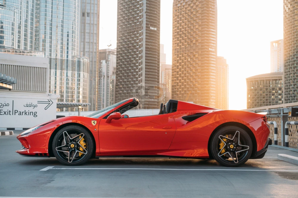 Red Ferrari F8 Tributo Spider 2022 for rent in Dubai 7