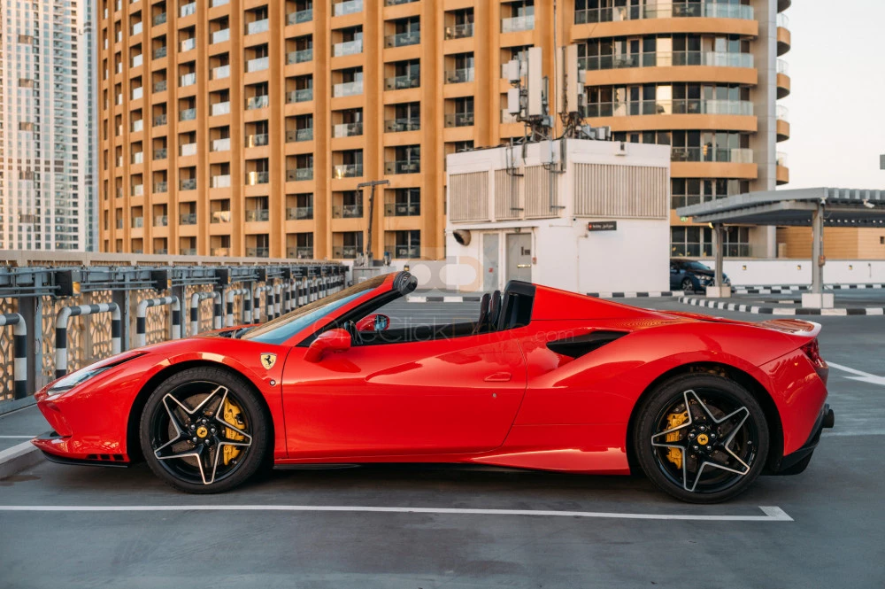 Red Ferrari F8 Tributo Spider 2022 for rent in Dubai 3