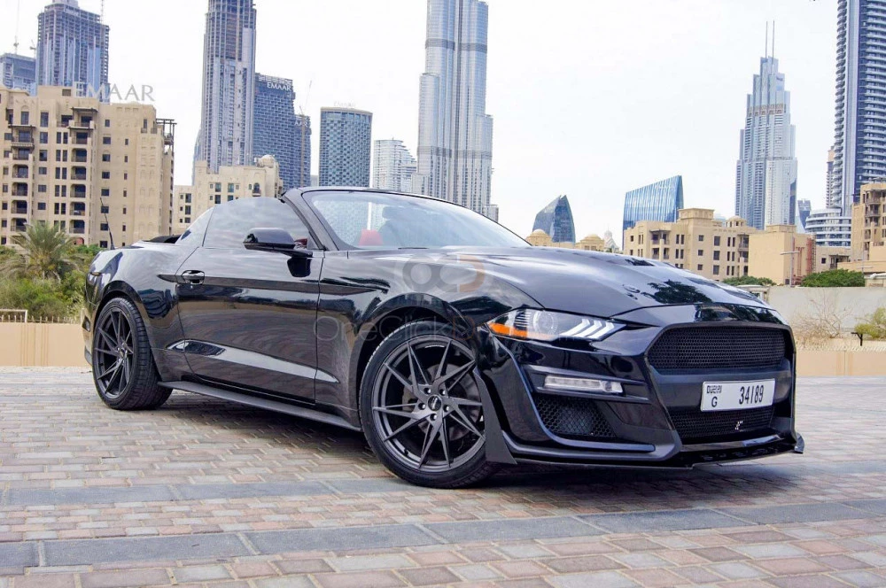 Black Ford Mustang EcoBoost Convertible V4 2019 for rent in Dubai 1