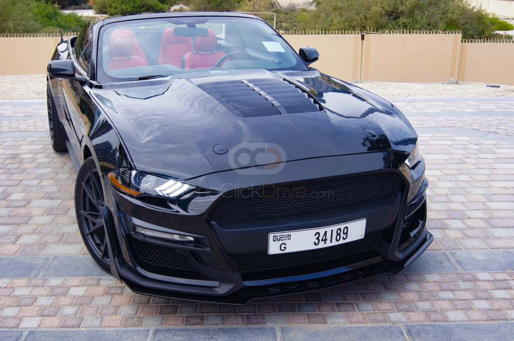 Black Ford Mustang EcoBoost Convertible V4 2019 for rent in Dubai 5