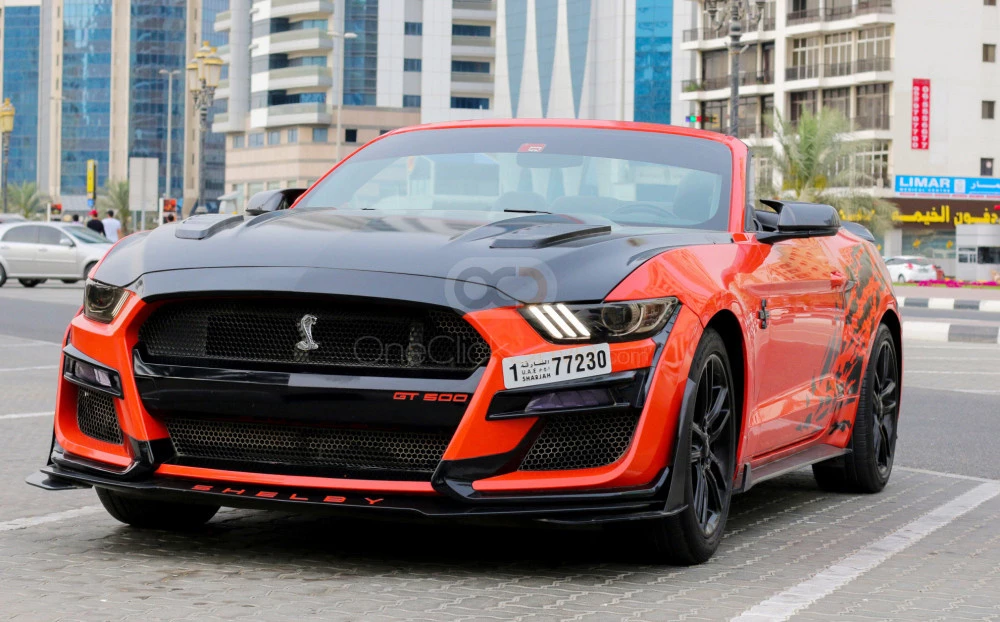 Orange Ford Mustang EcoBoost Convertible V4 2016 for rent in Sharjah 5