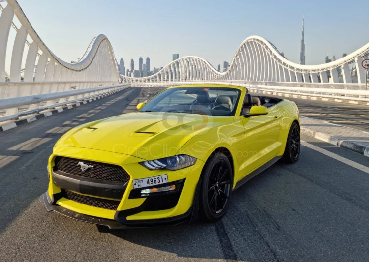 Yellow Ford Mustang EcoBoost Convertible V4 2019 for rent in Dubai 1