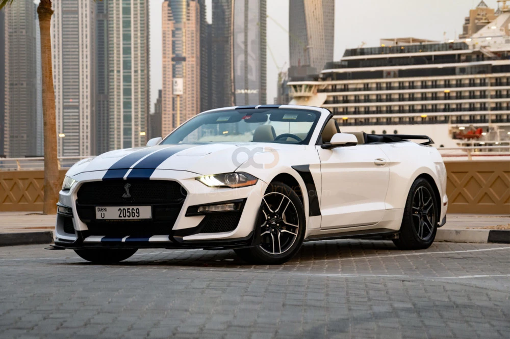 White Ford Mustang EcoBoost Convertible V4 2019 for rent in Dubai 4