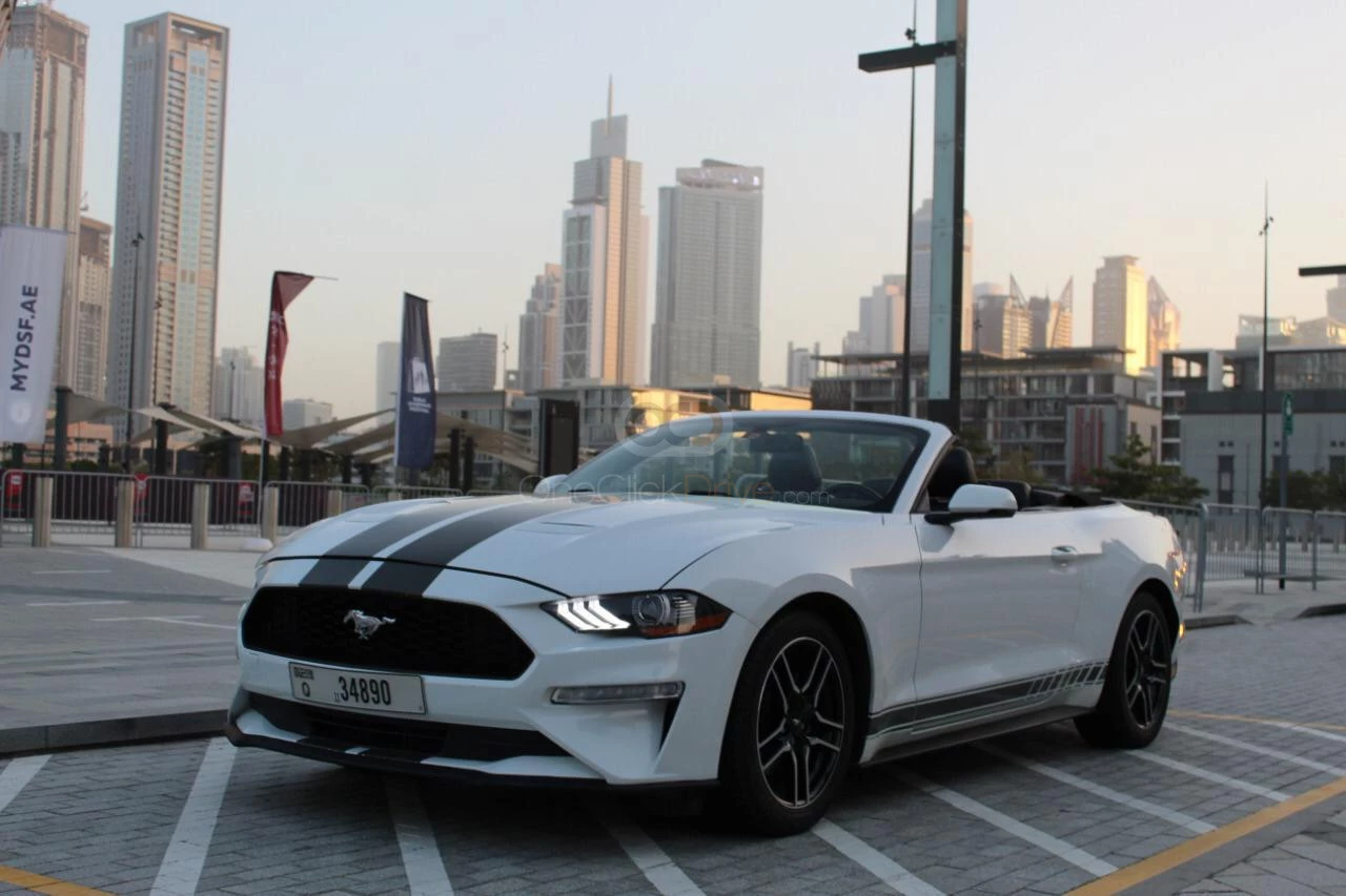 White Ford Mustang EcoBoost Convertible V4 2019 for rent in Dubai 10