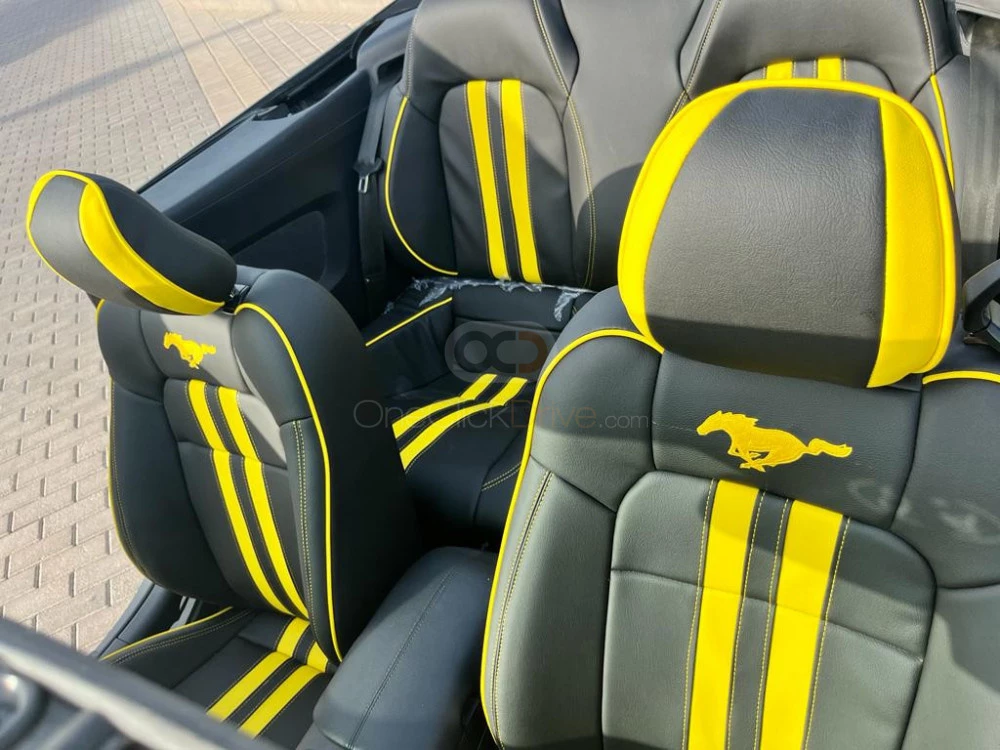 Yellow Ford Mustang EcoBoost Convertible V4 2019 for rent in Dubai 6