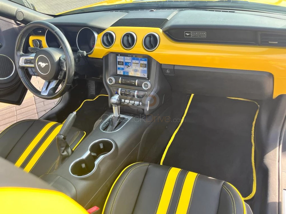 Yellow Ford Mustang EcoBoost Convertible V4 2019 for rent in Dubai 5