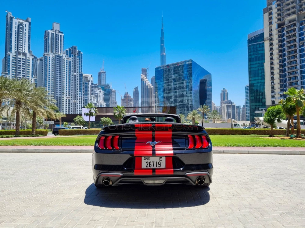 Black Ford Mustang EcoBoost Convertible V4 2020 for rent in Dubai 9