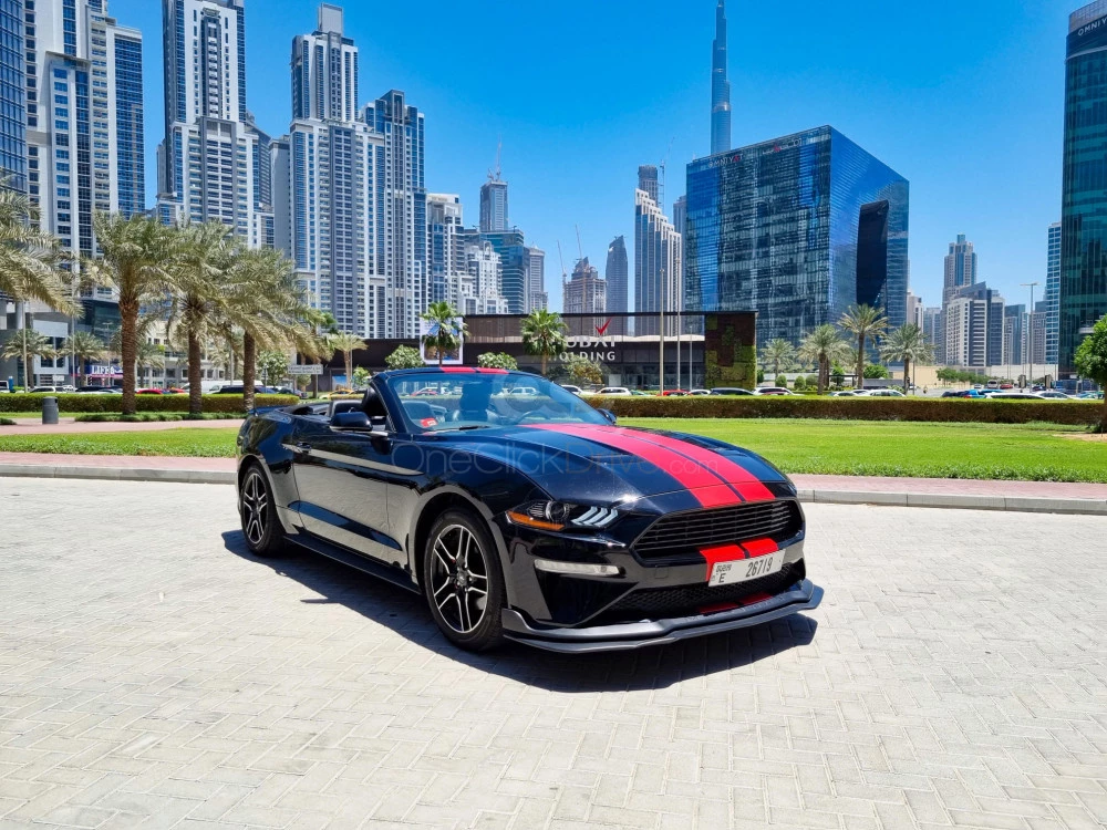 Black Ford Mustang EcoBoost Convertible V4 2020 for rent in Dubai 8