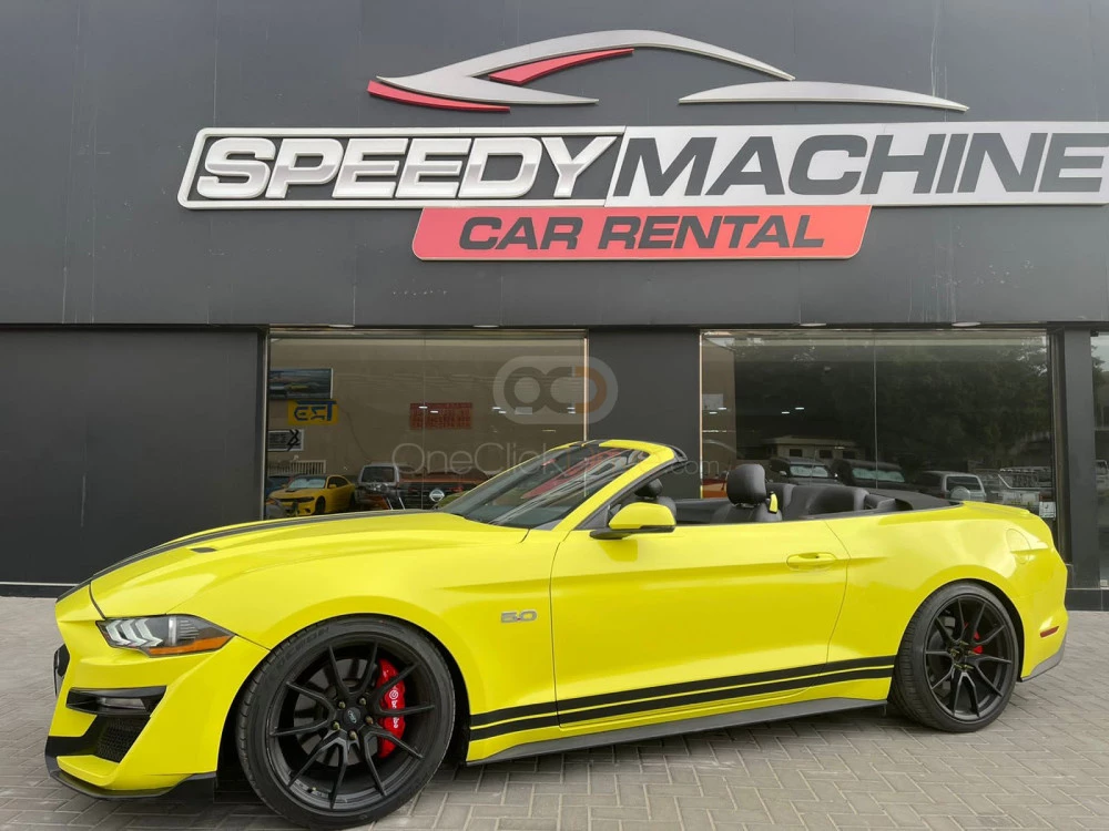 Yellow Ford Mustang GT Convertible V8 2020 for rent in Dubai 1