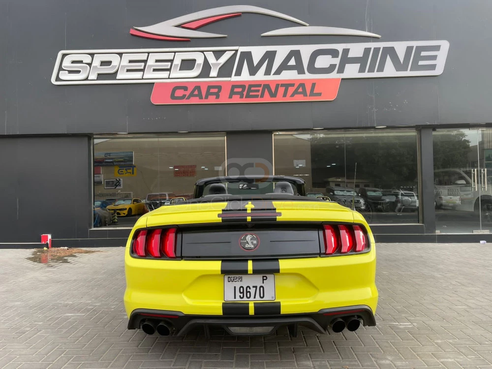 Yellow Ford Mustang GT Convertible V8 2020 for rent in Dubai 3