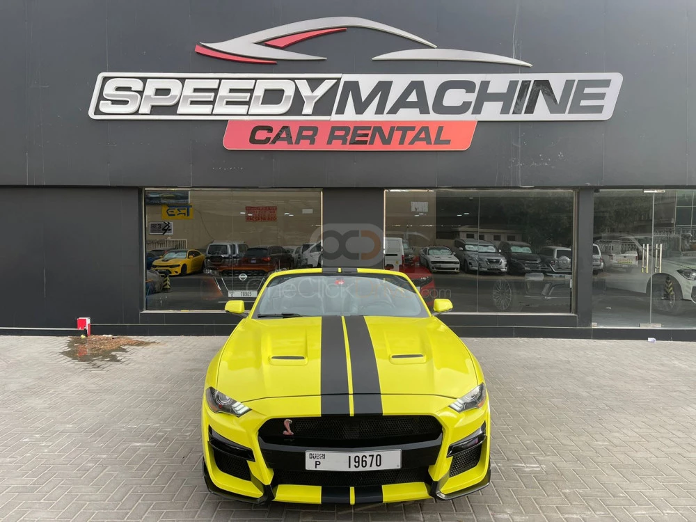 Yellow Ford Mustang GT Convertible V8 2020 for rent in Dubai 4
