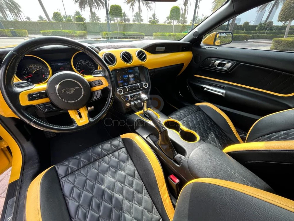 Yellow Ford Mustang GT Coupe V8 2019 for rent in Dubai 9