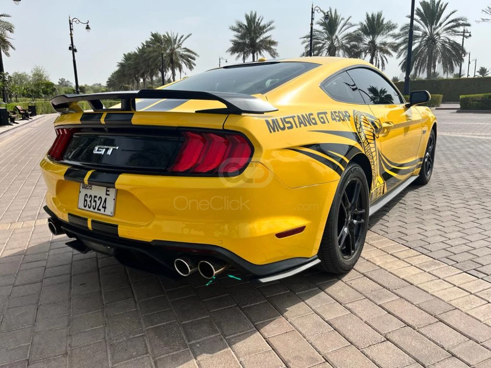 Yellow Ford Mustang GT Coupe V8 2019 for rent in Dubai 5