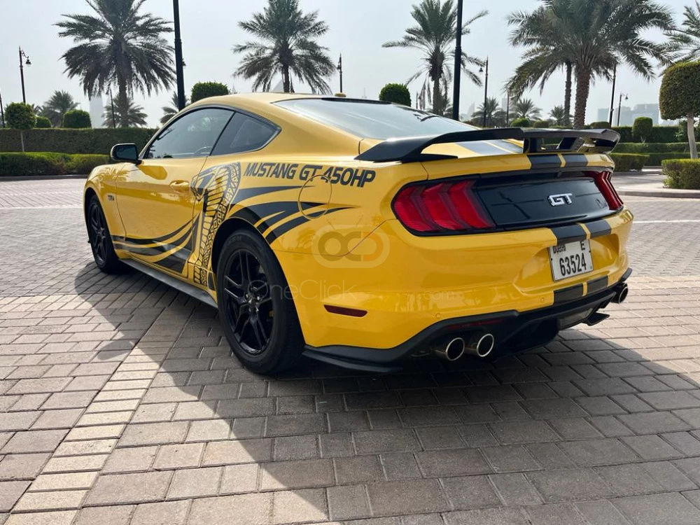Yellow Ford Mustang GT Coupe V8 2019 for rent in Dubai 4
