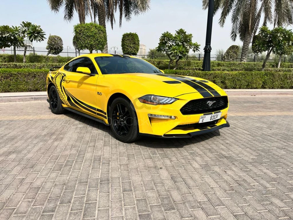 Yellow Ford Mustang GT Coupe V8 2019 for rent in Dubai 2