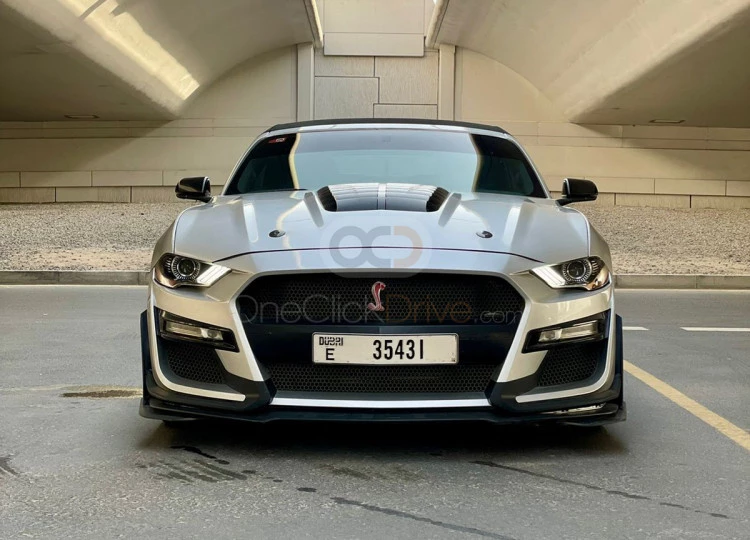Silver Ford Mustang EcoBoost Convertible V4 2019 for rent in Dubai 7